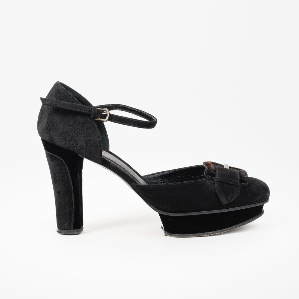 Fendi Vintage Icon Black Suede Velvet Buckle Platforms